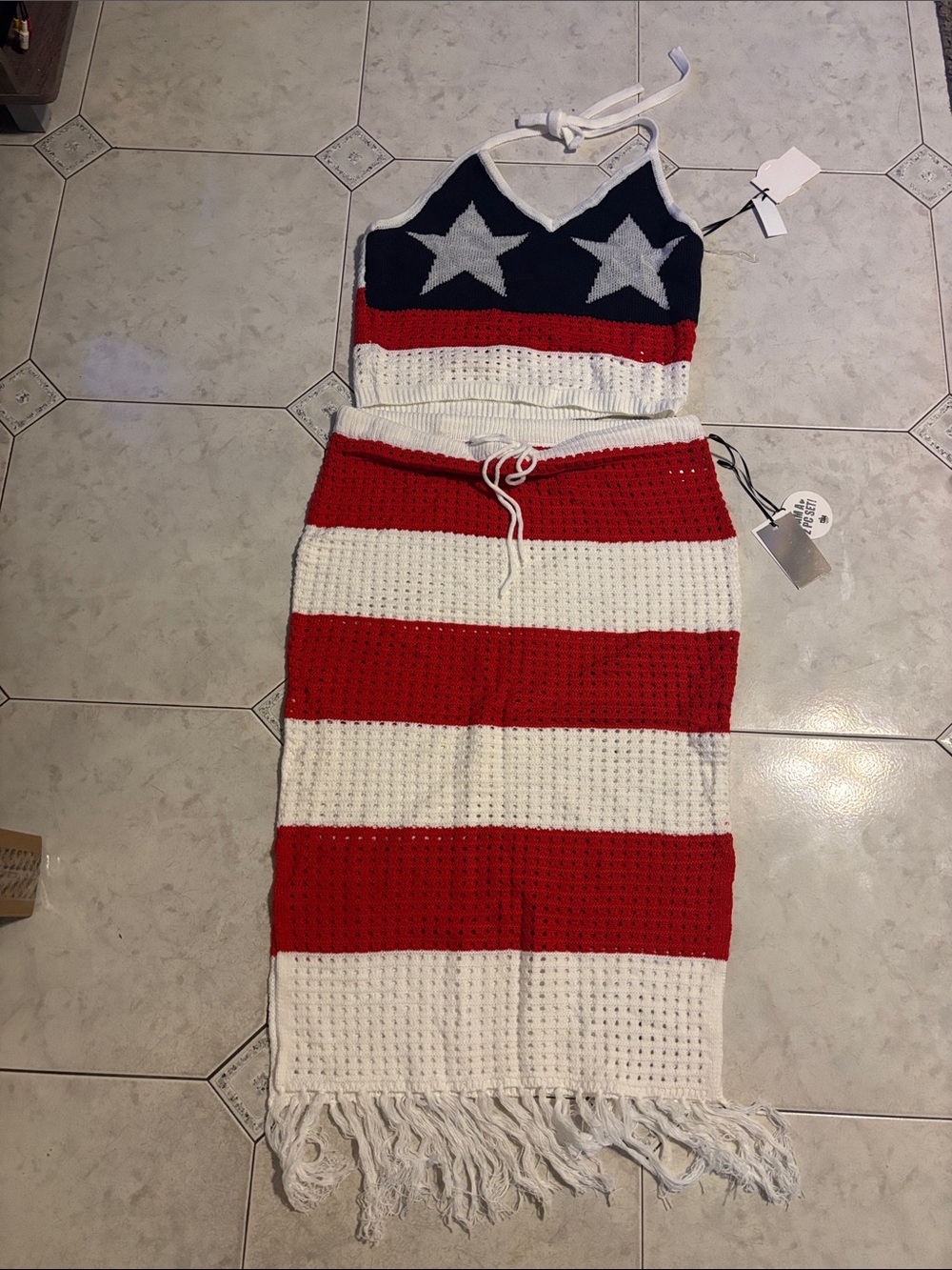 Patriotic Crochet Skirt Set - Red, White & Blue